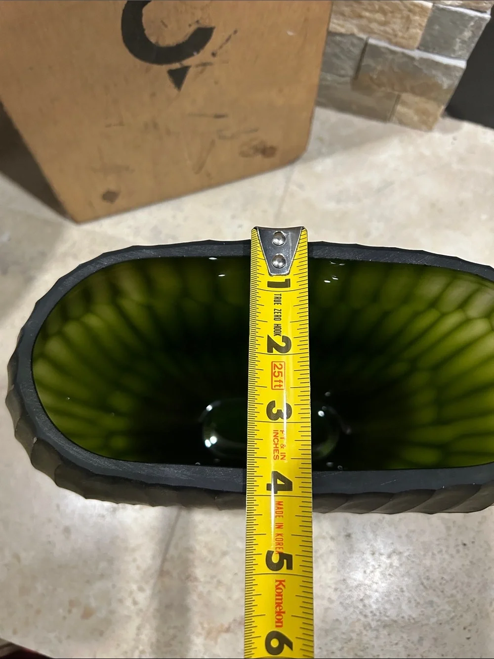 Reptilia frosted olive-green ribbed glass vase